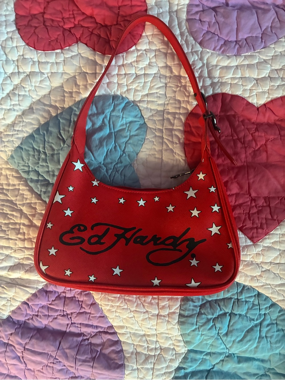 Red Ed Hardy Handbag with Snake Accents